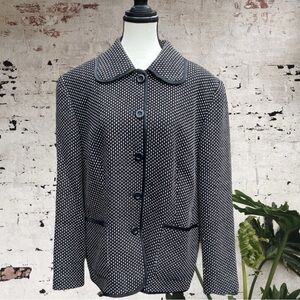 𝅺GERRY WEBER, vintage,BLACK & WHITE WOVEN PETER PAN COLLAR LINED BLAZER.SIZE 14